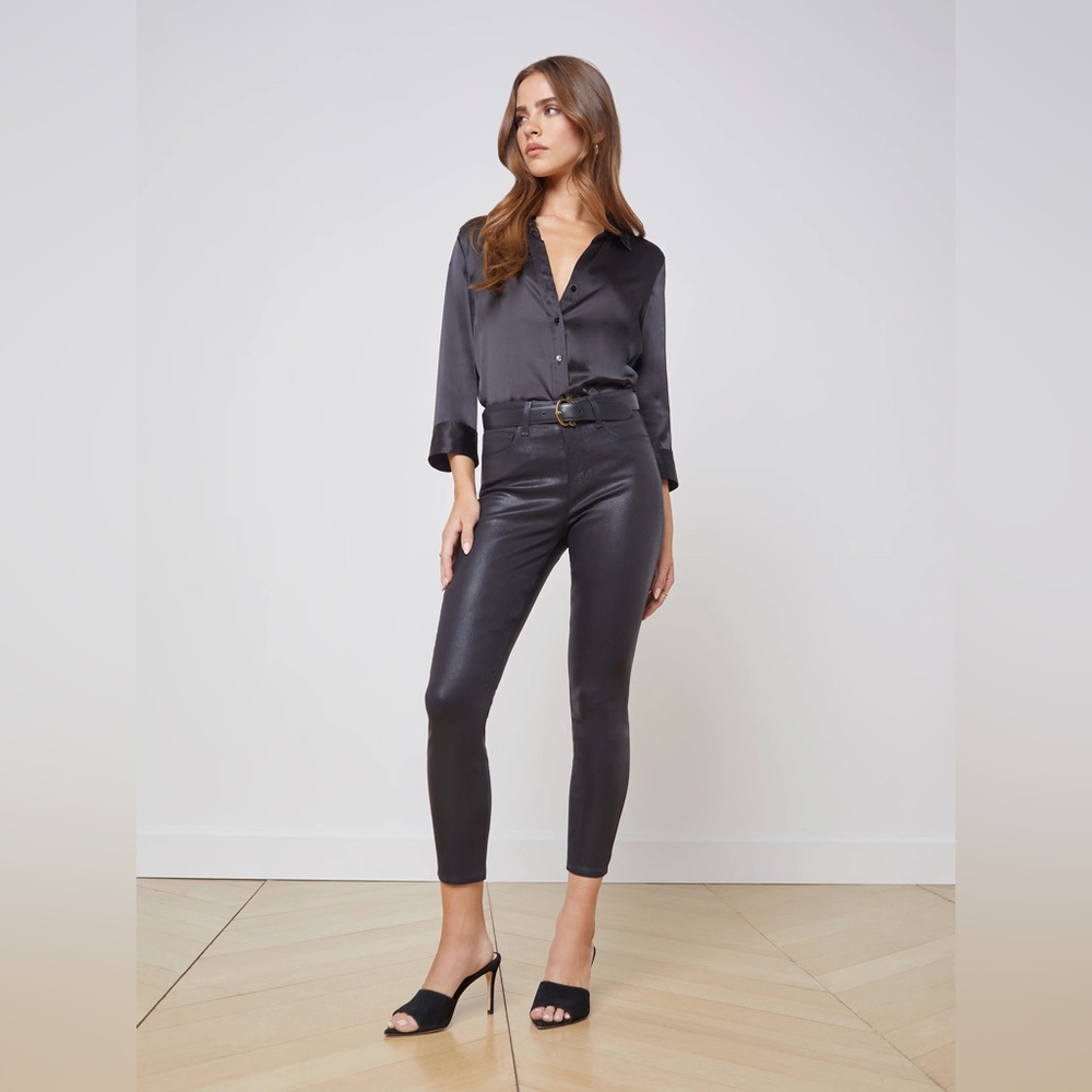 L’Agence Margot Coated Skinny Jeans black faux leather